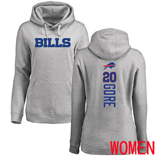 NFL Women Buffalo Bills 20 Frank Gore Ash Backer Pullover Hoodie Sweatshirt